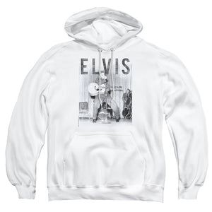 AN OFFCIALLY LICENSED ELVIS PRESLEY WITH THE BAND ADULT UNISEX PULLOVER HOODIE WHITE
