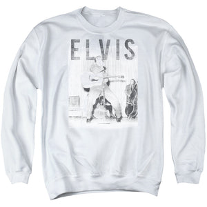 AN OFFCIALLY LICENSED ELVIS PRESLEY WITH THE BAND ADULT UNISEX CREWNECK SWEATSHIRT WHITE