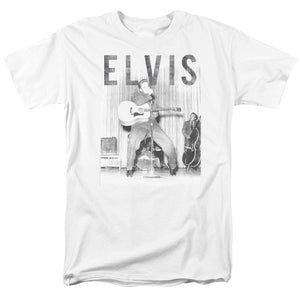 AN OFFCIALLY LICENSED ELVIS PRESLEY WITH THE BAND MEN'S REGULAR FIT T-SHIRT WHITE