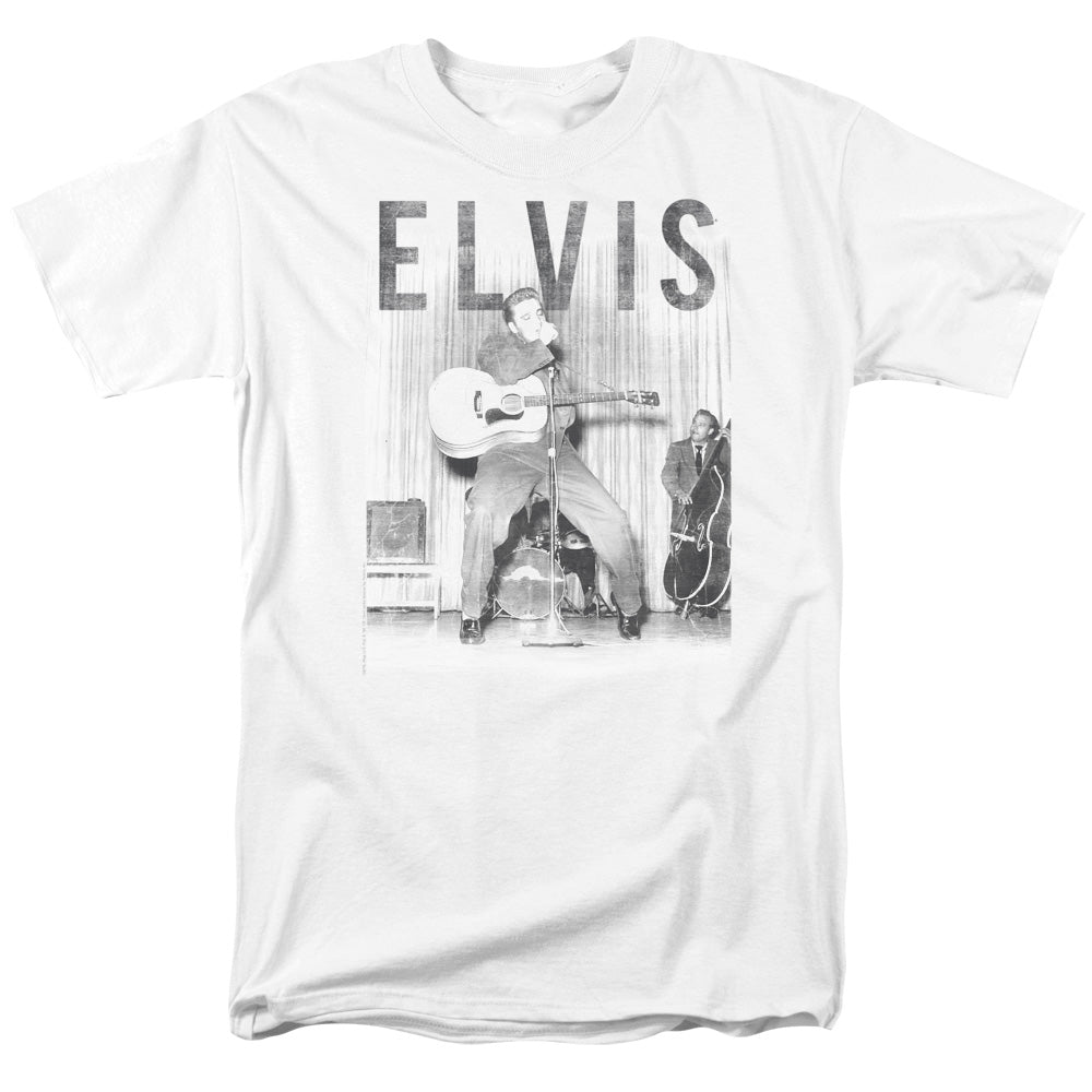 AN OFFCIALLY LICENSED ELVIS PRESLEY WITH THE BAND MEN'S REGULAR FIT T-SHIRT WHITE