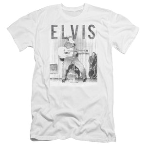 AN OFFCIALLY LICENSED ELVIS PRESLEY WITH THE BAND MEN'S PREMIUM SLIM FIT T-SHIRT WHITE