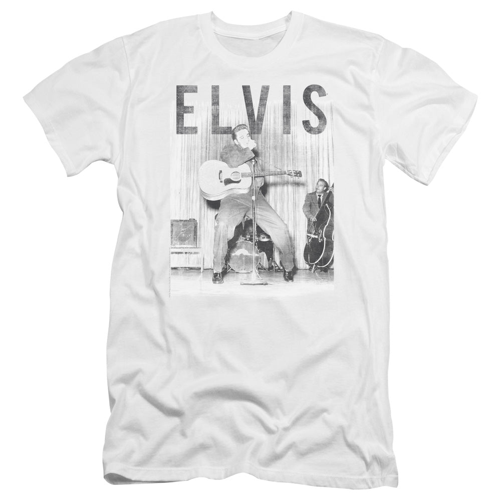 AN OFFCIALLY LICENSED ELVIS PRESLEY WITH THE BAND MEN'S PREMIUM SLIM FIT T-SHIRT WHITE