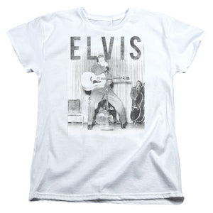 AN OFFCIALLY LICENSED ELVIS PRESLEY WITH THE BAND WOMEN'S REGULAR FIT T-SHIRT WHITE