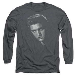 AN OFFCIALLY LICENSED ELVIS PRESLEY AMERICAN IDOL MEN'S LONG SLEEVE T-SHIRT CHARCOAL