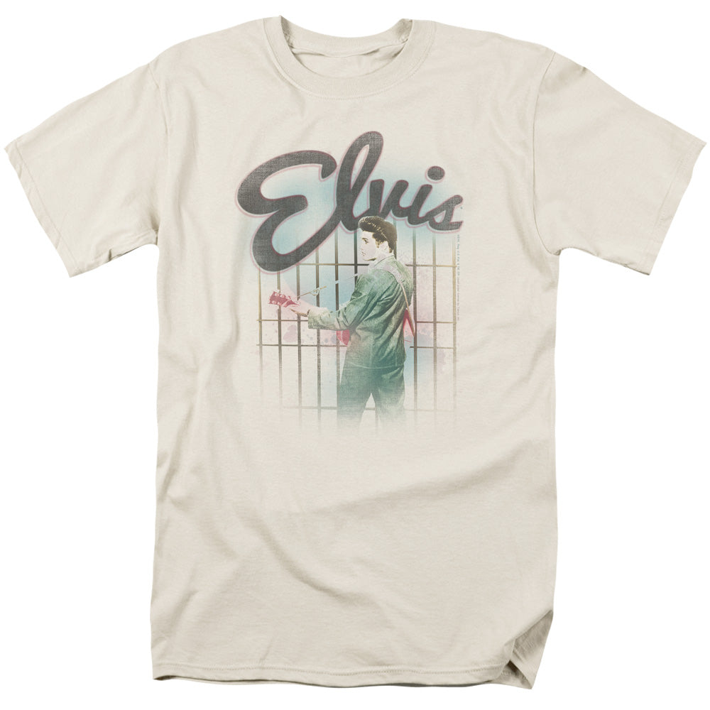 AN OFFCIALLY LICENSED ELVIS PRESLEY COLORFUL KING MEN'S REGULAR FIT T-SHIRT CREAM