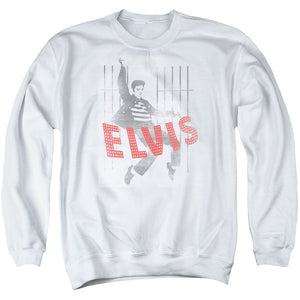 AN OFFCIALLY LICENSED ELVIS PRESLEY ICONIC POSE ADULT UNISEX CREWNECK SWEATSHIRT WHITE