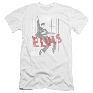 AN OFFCIALLY LICENSED ELVIS PRESLEY ICONIC POSE MEN'S PREMIUM SLIM FIT T-SHIRT WHITE