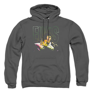 AN OFFCIALLY LICENSED ELVIS PRESLEY MULTICOLORED ADULT UNISEX PULLOVER HOODIE CHARCOAL