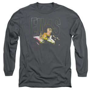 AN OFFCIALLY LICENSED ELVIS PRESLEY MULTICOLORED MEN'S LONG SLEEVE T-SHIRT CHARCOAL