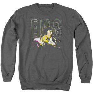 AN OFFCIALLY LICENSED ELVIS PRESLEY MULTICOLORED ADULT UNISEX CREWNECK SWEATSHIRT CHARCOAL
