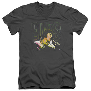 AN OFFCIALLY LICENSED ELVIS PRESLEY MULTICOLORED MEN'S V-NECK T-SHIRT CHARCOAL
