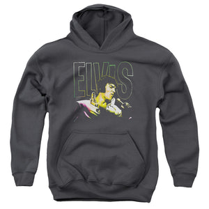 AN OFFCIALLY LICENSED ELVIS PRESLEY MULTICOLORED YOUTH HOODIE CHARCOAL