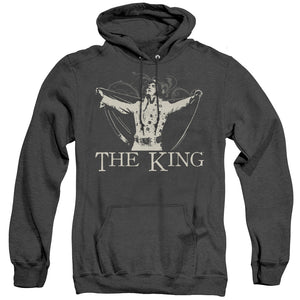 AN OFFCIALLY LICENSED ELVIS PRESLEY ORNATE KING ADULT UNISEX HEATHER PULLOVER HOODIE BLACK