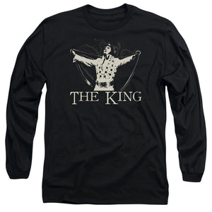 AN OFFCIALLY LICENSED ELVIS PRESLEY ORNATE KING MEN'S LONG SLEEVE T-SHIRT BLACK