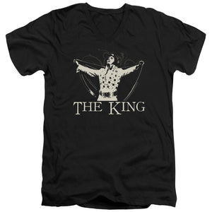 AN OFFCIALLY LICENSED ELVIS PRESLEY ORNATE KING MEN'S V-NECK T-SHIRT BLACK