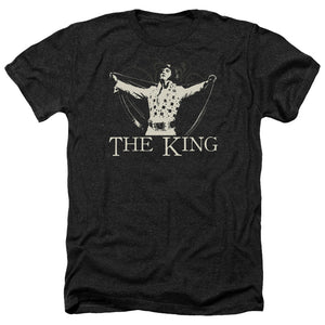 AN OFFCIALLY LICENSED ELVIS PRESLEY ORNATE KING MEN'S HEATHER T-SHIRT CHARCOAL