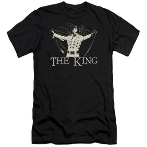 AN OFFCIALLY LICENSED ELVIS PRESLEY ORNATE KING MEN'S PREMIUM SLIM FIT T-SHIRT BLACK