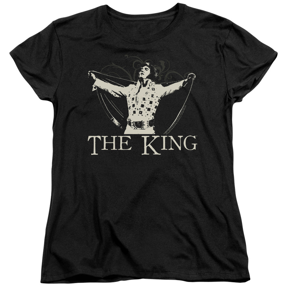 AN OFFCIALLY LICENSED ELVIS PRESLEY ORNATE KING WOMEN'S REGULAR FIT T-SHIRT BLACK