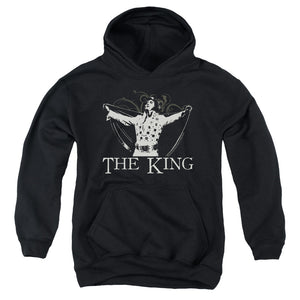 AN OFFCIALLY LICENSED ELVIS PRESLEY ORNATE KING YOUTH HOODIE BLACK