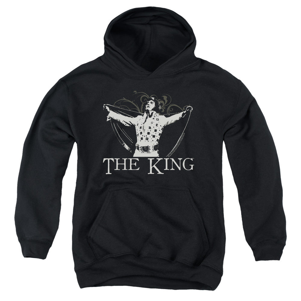 AN OFFCIALLY LICENSED ELVIS PRESLEY ORNATE KING YOUTH HOODIE BLACK
