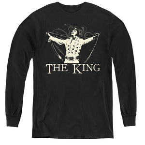 AN OFFCIALLY LICENSED ELVIS PRESLEY ORNATE KING YOUTH LONG SLEEVE T-SHIRT BLACK