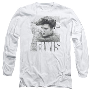 AN OFFCIALLY LICENSED ELVIS PRESLEY RELAXING MEN'S LONG SLEEVE T-SHIRT WHITE