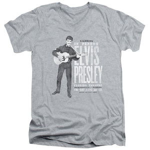 AN OFFCIALLY LICENSED ELVIS PRESLEY IN PERSON MEN'S V-NECK T-SHIRT ATHLETIC HEATHER