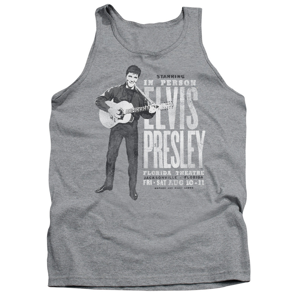 AN OFFCIALLY LICENSED ELVIS PRESLEY IN PERSON ADULT UNISEX TANK TOP ATHLETIC HEATHER