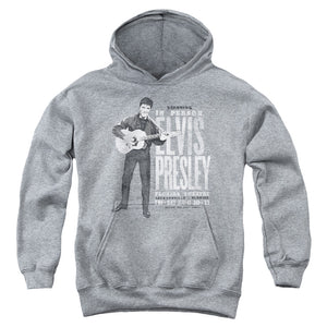 AN OFFCIALLY LICENSED ELVIS PRESLEY IN PERSON YOUTH HOODIE ATHLETIC HEATHER