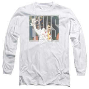 AN OFFCIALLY LICENSED ELVIS PRESLEY ALOHA KNOCKOUT MEN'S LONG SLEEVE T-SHIRT WHITE