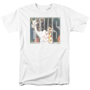 AN OFFCIALLY LICENSED ELVIS PRESLEY ALOHA KNOCKOUT MEN'S REGULAR FIT T-SHIRT WHITE