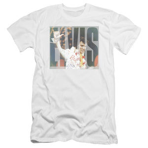 AN OFFCIALLY LICENSED ELVIS PRESLEY ALOHA KNOCKOUT MEN'S PREMIUM SLIM FIT T-SHIRT WHITE