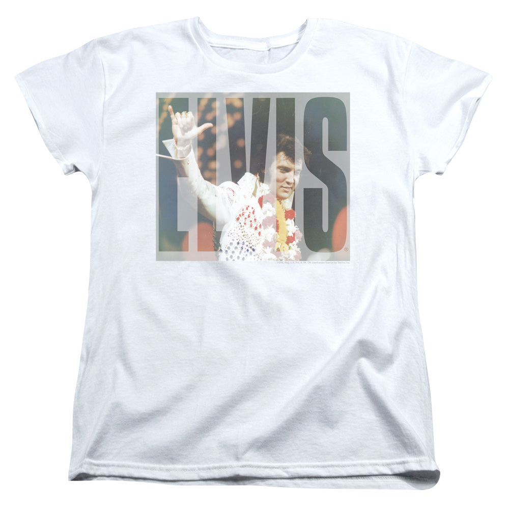 AN OFFCIALLY LICENSED ELVIS PRESLEY ALOHA KNOCKOUT WOMEN'S REGULAR FIT T-SHIRT WHITE