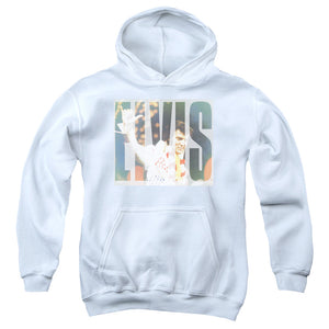 AN OFFCIALLY LICENSED ELVIS PRESLEY ALOHA KNOCKOUT YOUTH HOODIE WHITE