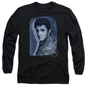 AN OFFCIALLY LICENSED ELVIS PRESLEY OVERLAY MEN'S LONG SLEEVE T-SHIRT BLACK