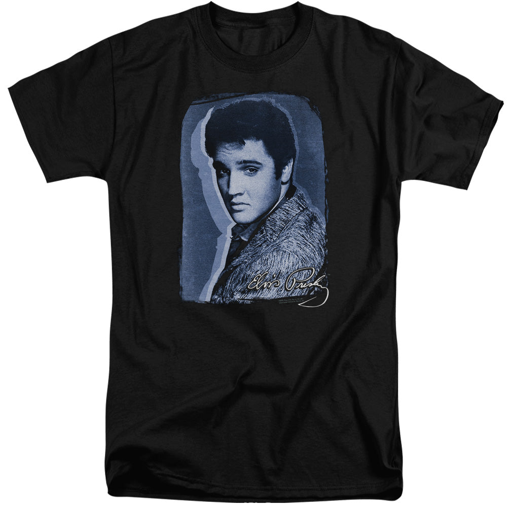 AN OFFCIALLY LICENSED ELVIS PRESLEY OVERLAY MEN'S TALL FIT T-SHIRT BLACK