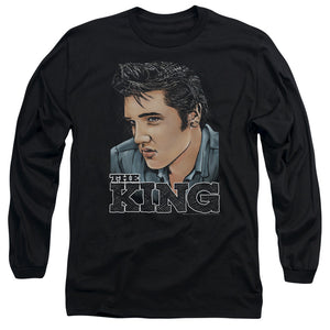 AN OFFCIALLY LICENSED ELVIS PRESLEY GRAPHIC KING MEN'S LONG SLEEVE T-SHIRT BLACK