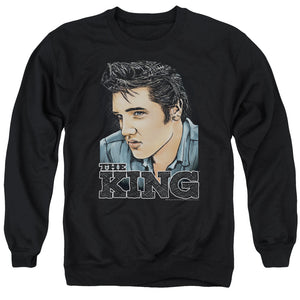 AN OFFCIALLY LICENSED ELVIS PRESLEY GRAPHIC KING ADULT UNISEX CREWNECK SWEATSHIRT BLACK