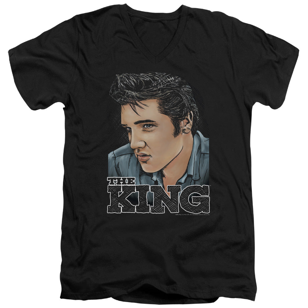 AN OFFCIALLY LICENSED ELVIS PRESLEY GRAPHIC KING MEN'S V-NECK T-SHIRT BLACK