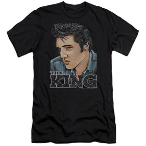 AN OFFCIALLY LICENSED ELVIS PRESLEY GRAPHIC KING MEN'S PREMIUM SLIM FIT T-SHIRT BLACK