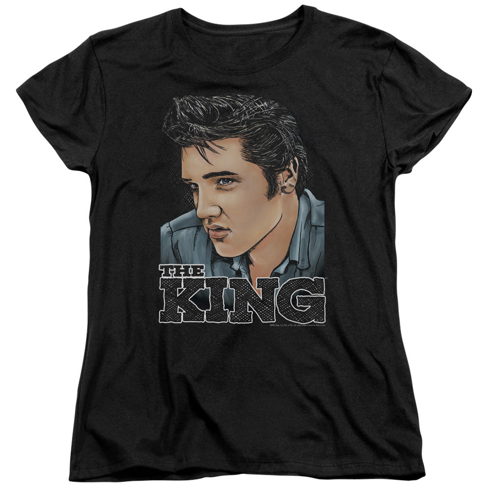 AN OFFCIALLY LICENSED ELVIS PRESLEY GRAPHIC KING WOMEN'S REGULAR FIT T-SHIRT BLACK