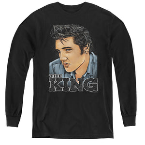 AN OFFCIALLY LICENSED ELVIS PRESLEY GRAPHIC KING YOUTH LONG SLEEVE T-SHIRT BLACK