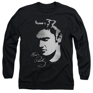 AN OFFCIALLY LICENSED ELVIS PRESLEY SIMPLE FACE MEN'S LONG SLEEVE T-SHIRT BLACK