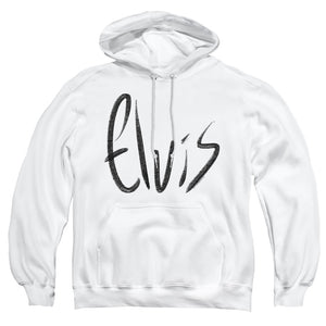 AN OFFCIALLY LICENSED ELVIS PRESLEY SKETCHY NAME ADULT UNISEX PULLOVER HOODIE WHITE