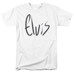 AN OFFCIALLY LICENSED ELVIS PRESLEY SKETCHY NAME MEN'S REGULAR FIT T-SHIRT WHITE