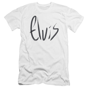 AN OFFCIALLY LICENSED ELVIS PRESLEY SKETCHY NAME MEN'S PREMIUM SLIM FIT T-SHIRT WHITE