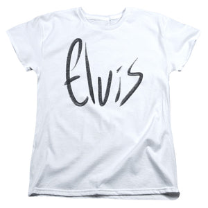 AN OFFCIALLY LICENSED ELVIS PRESLEY SKETCHY NAME WOMEN'S REGULAR FIT T-SHIRT WHITE