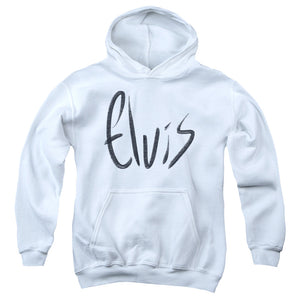 AN OFFCIALLY LICENSED ELVIS PRESLEY SKETCHY NAME YOUTH HOODIE WHITE