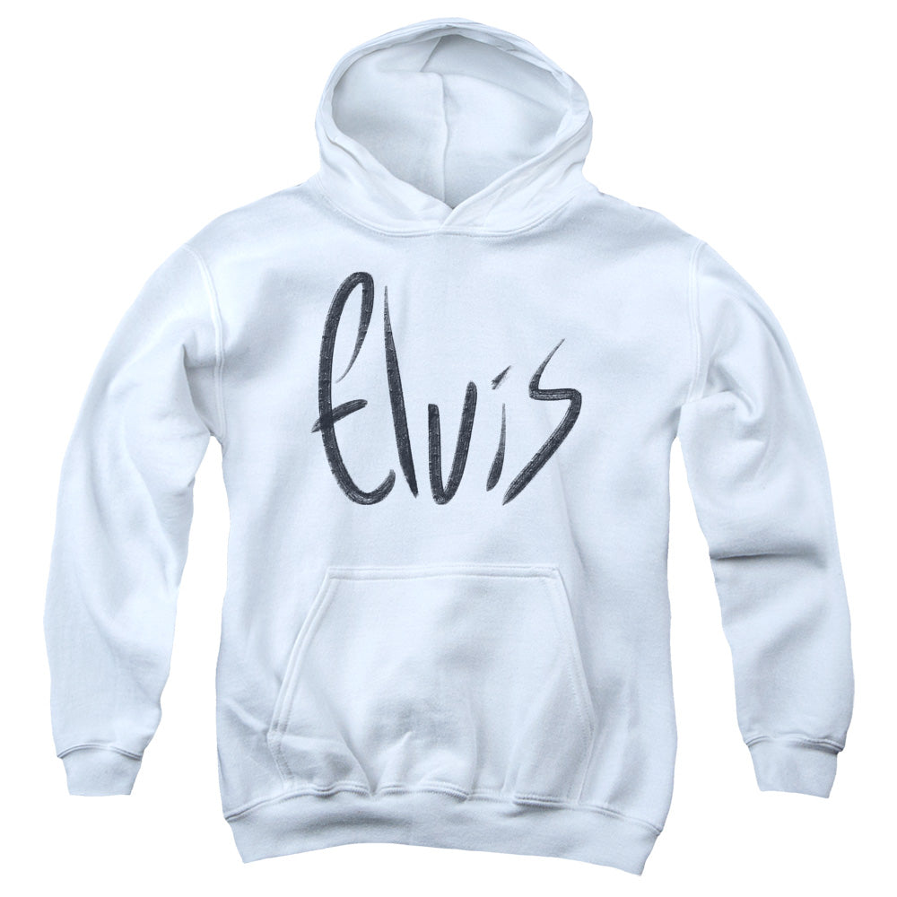 AN OFFCIALLY LICENSED ELVIS PRESLEY SKETCHY NAME YOUTH HOODIE WHITE