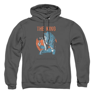 AN OFFCIALLY LICENSED ELVIS PRESLEY MIC IN HAND ADULT UNISEX PULLOVER HOODIE CHARCOAL